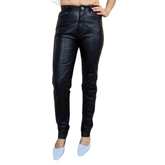 Wilson's 100% Real Genuine Black Leather Vintage High Waist Jeans - 6 - Picture 6 of 13